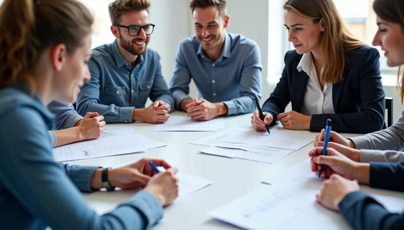Atelier de formation en énergétique avec un groupe de stagiaires en cercle, guidés par un formateur