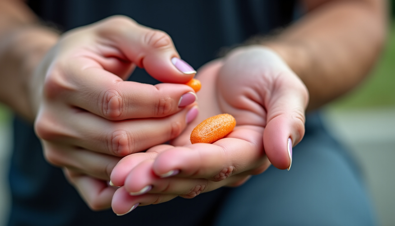 Athlète tenant des comprimés de spiruline dans la main, en plein effort physique sur un terrain de course