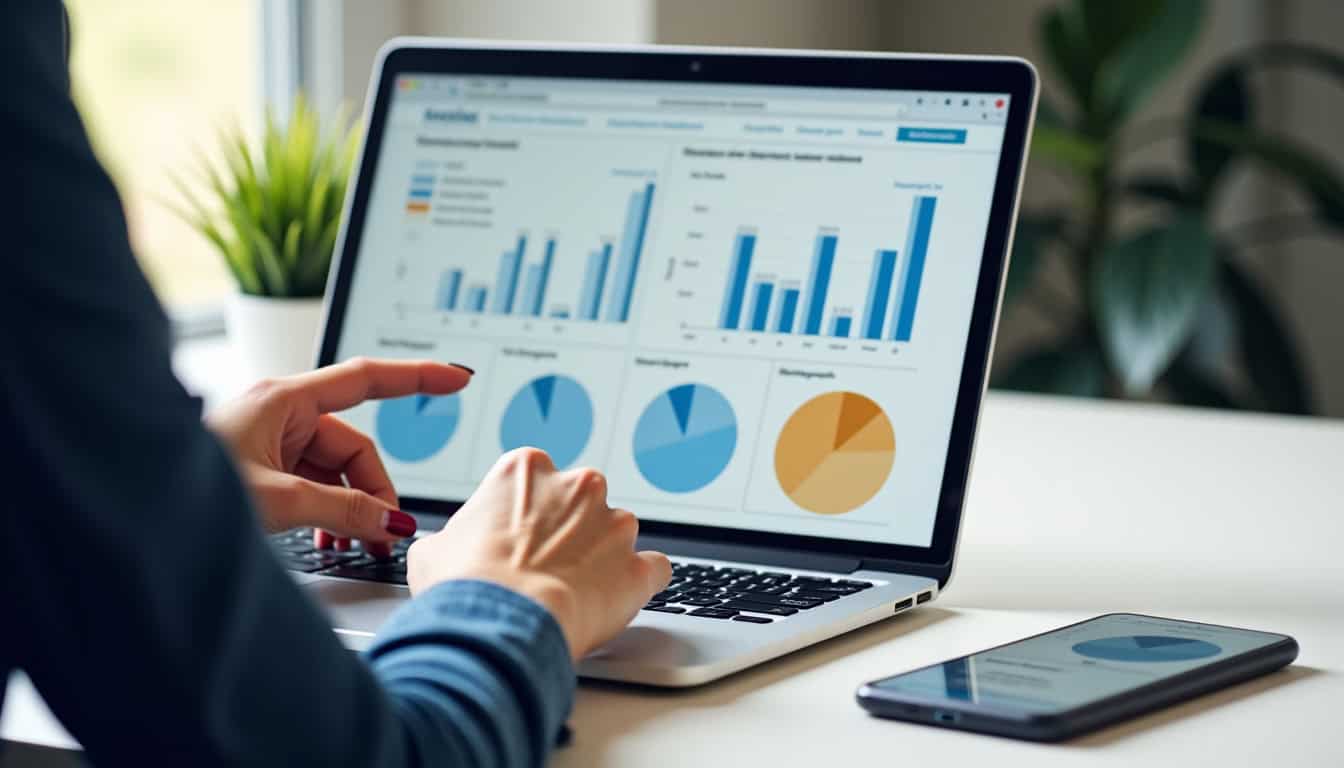 Femme utilisant un ordinateur pour analyser des données de recyclage automobile.