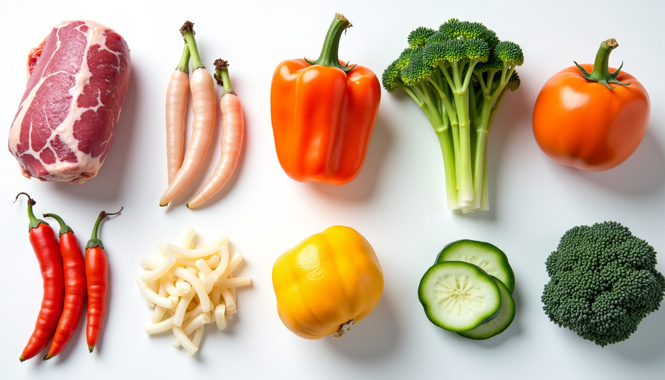 Tableau illustré des aliments riches en fer, classés par type: viande, légumineuses, légumes verts