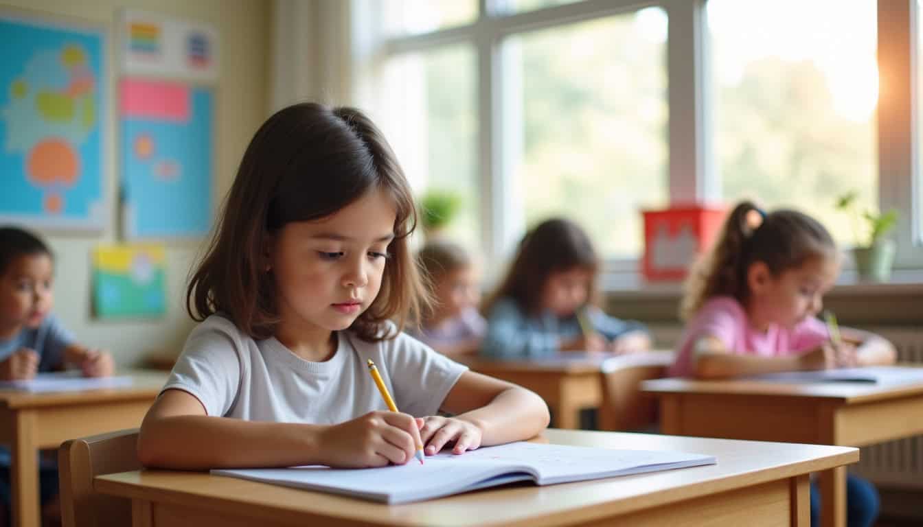Enfant autiste en classe accompagné d