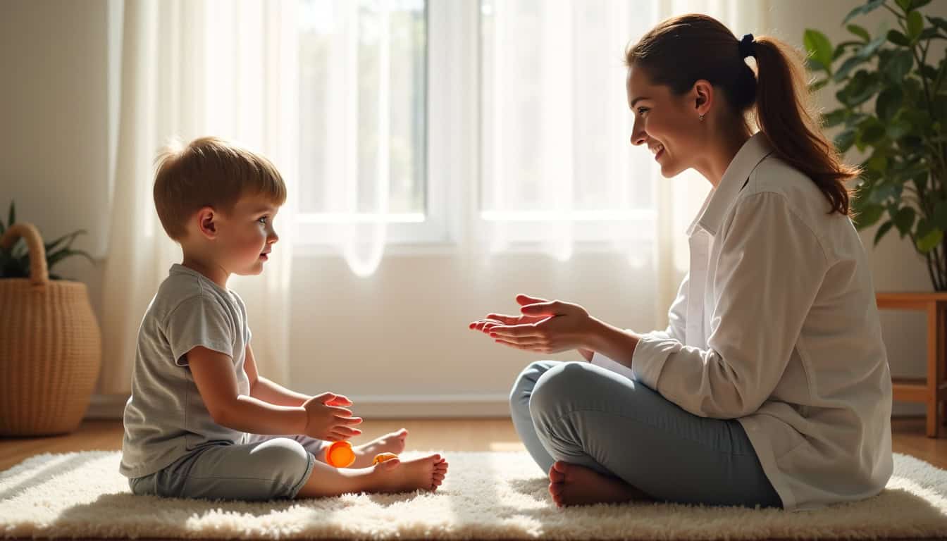 Enfant autiste interagissant avec un professionnel lors d