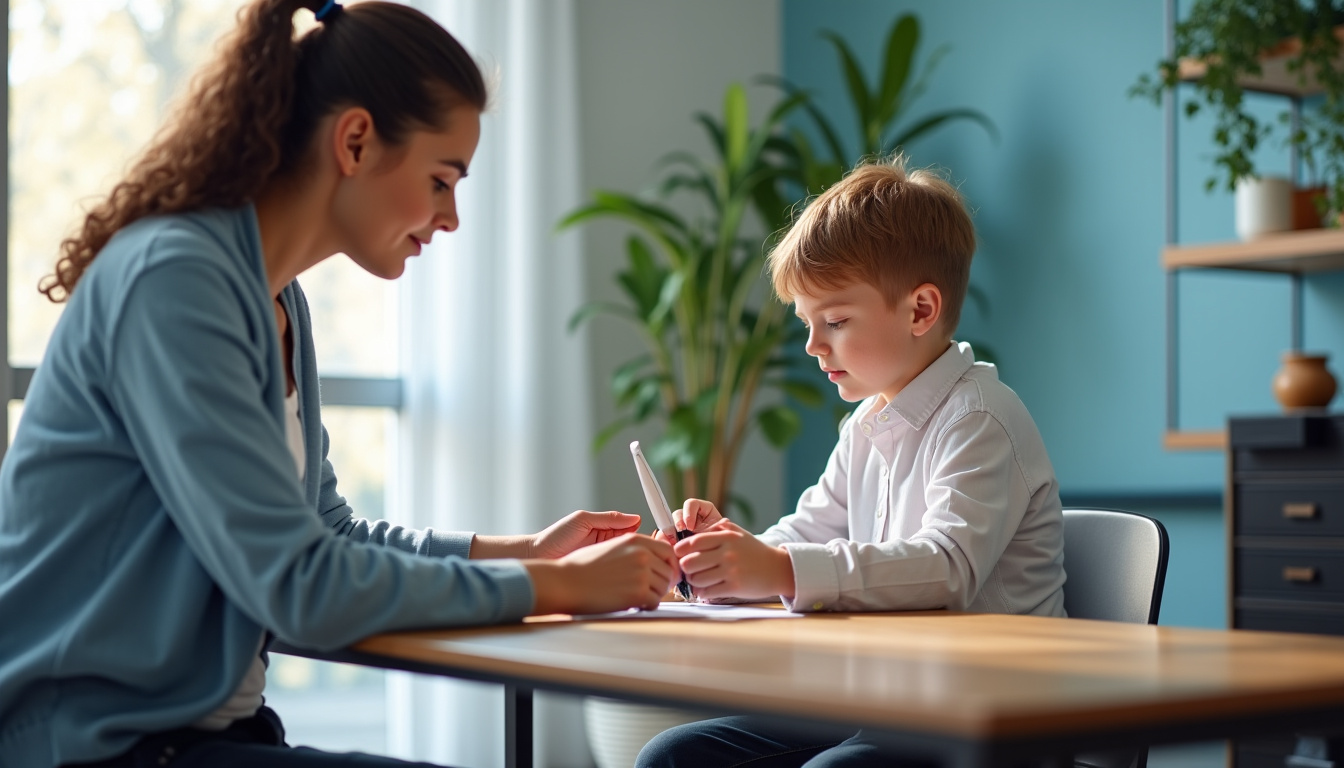 Orthophoniste travaillant avec un jeune enfant autiste lors d