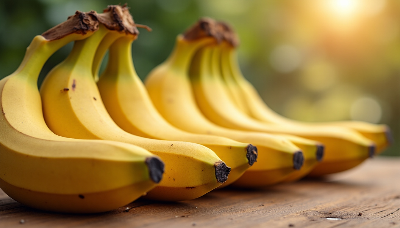 Séquence de bananes à différents stades de maturité, de verte à très mûre avec des taches brunes