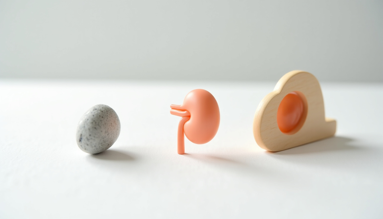 Illustration des différentes techniques de traitement des calculs rénaux: lithotritie, urétéroscopie, néphrolithotomie