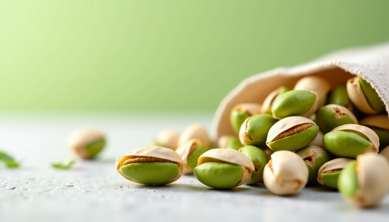 Pistaches vertes éclatées montrant leur intérieur riche en antioxydants pour la santé oculaire