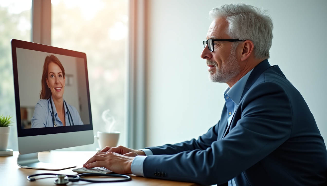 Portrait d’un médecin utilisant la plateforme MédecinDirect pour une téléconsultation
