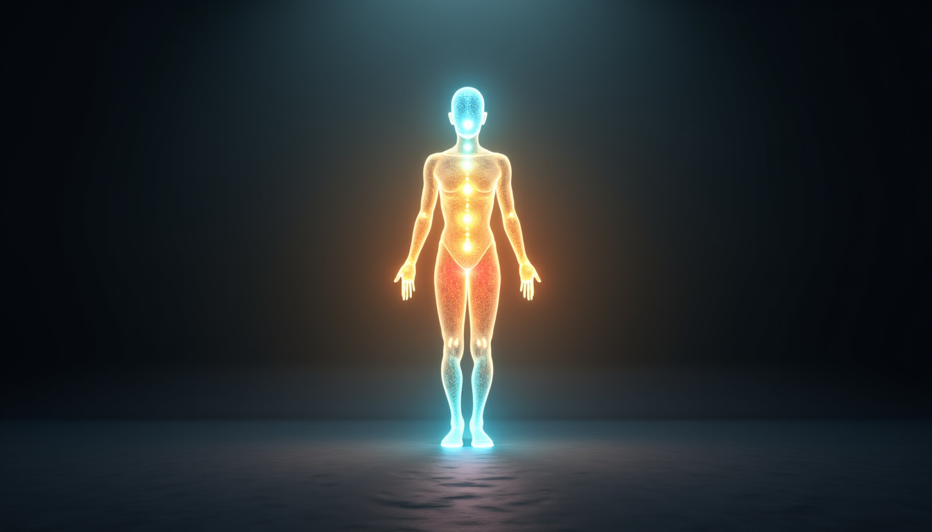 Représentation du corps énergétique humain avec les chakras alignés lors d