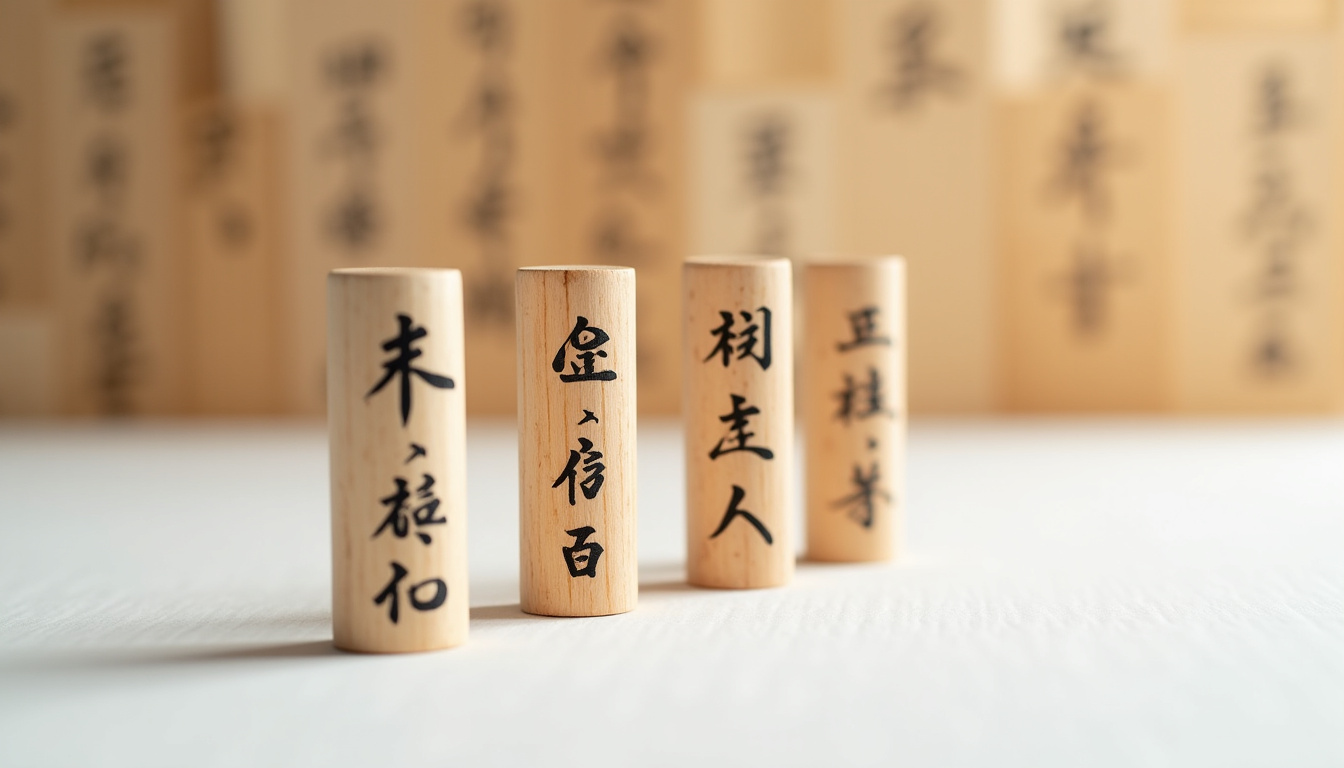 Représentation symbolique des quatre piliers du destin en astrologie chinoise: année, mois, jour et heure de naissance