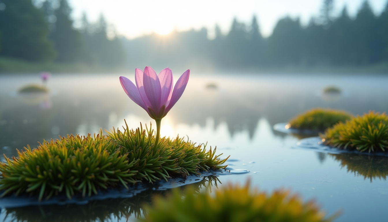 Fleur de cranberry en milieu naturel, dans une tourbière humide et préservée