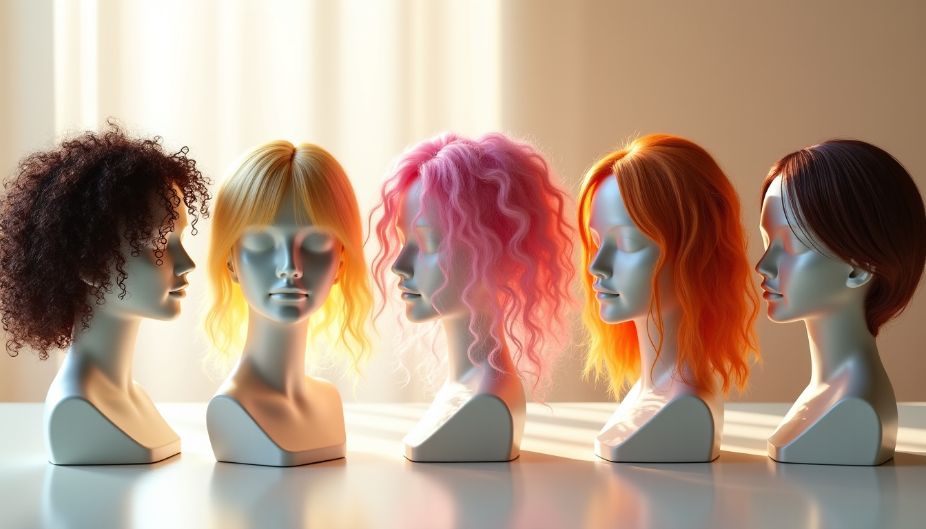 Illustration des différents types de cheveux: bouclés, colorés, gras, secs, abîmés