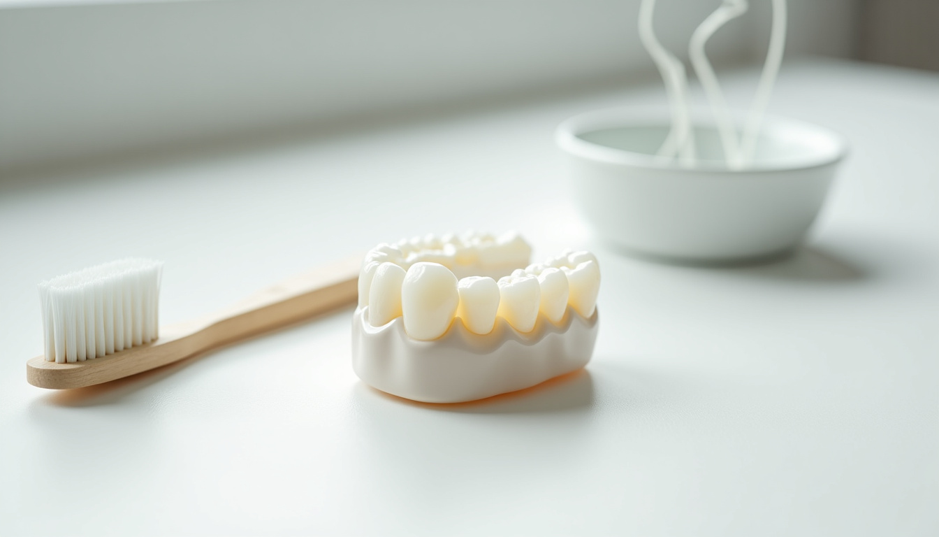 Illustration montrant les bons gestes d’hygiène bucco-dentaire pour entretenir une couronne en céramique