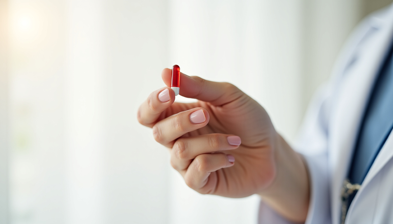 Main tenant une capsule Méteospasmyl près d