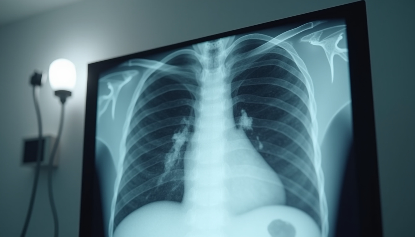 Radiographie du thorax montrant un pneumothorax avec décollement du bord pulmonaire