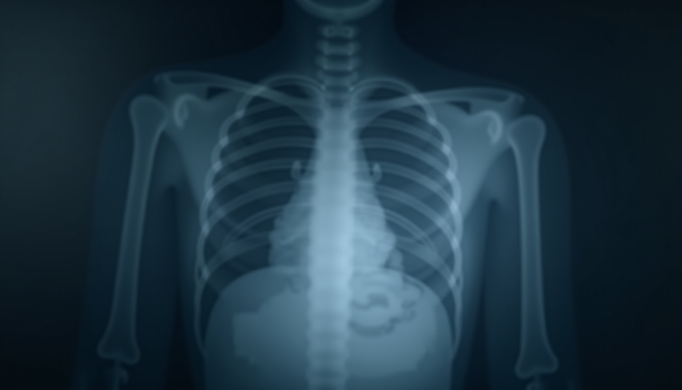 Radiographie du thorax montrant un pneumothorax avec décollement du bord pulmonaire