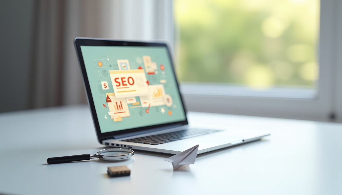 Présentation visuelle de la plateforme Expertiseo.fr avec interface écran montrant des articles SEO et marketing digital