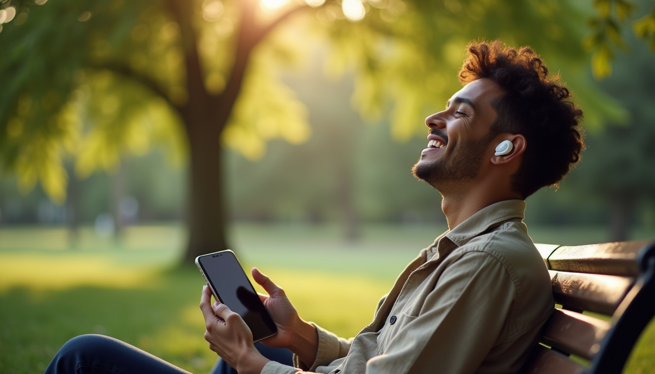 Personne écoutant un livre audio de développement personnel sur son smartphone