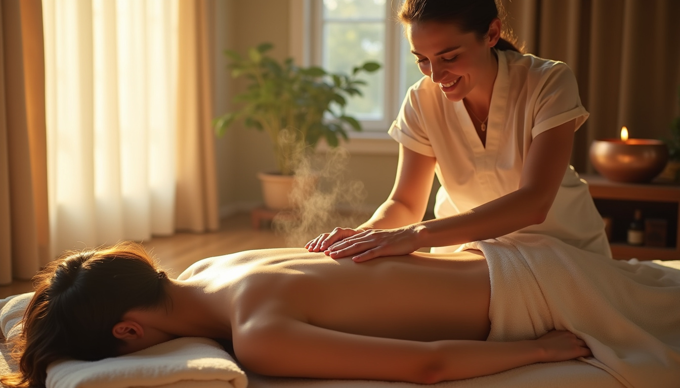 Praticien ayurvédique en train d'appliquer un massage aux huiles chaudes sur un patient