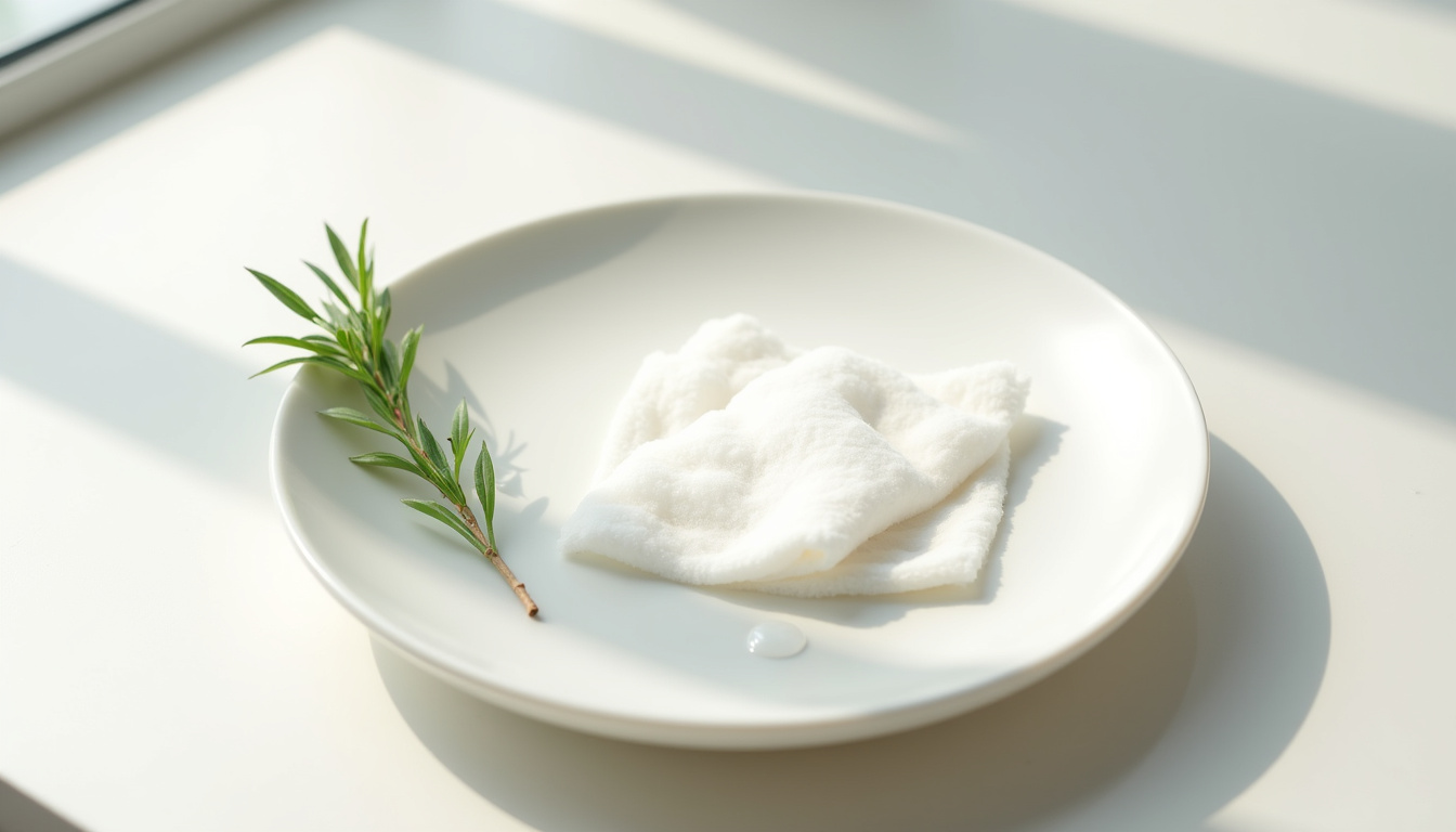 Application d'une lotion à base de prêle sur la peau avec un coton