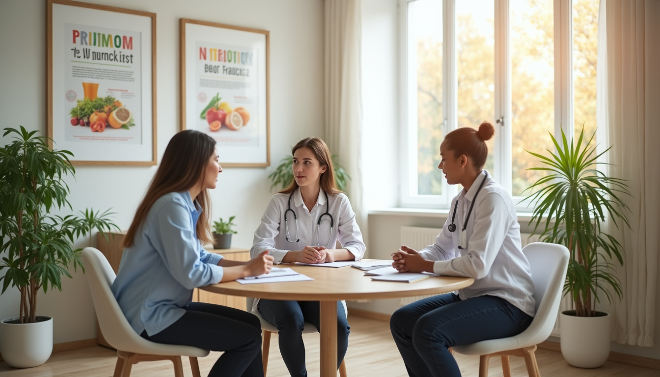 Intérieur d’un centre spécialisé dans l’obésité, avec un patient en consultation avec une équipe pluridisciplinaire