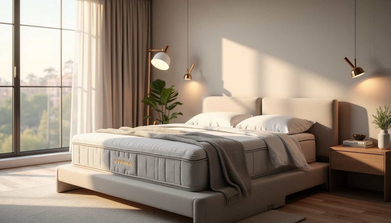 Vue d'ensemble du matelas Hypnia Bien-être Suprême posé sur un lit moderne