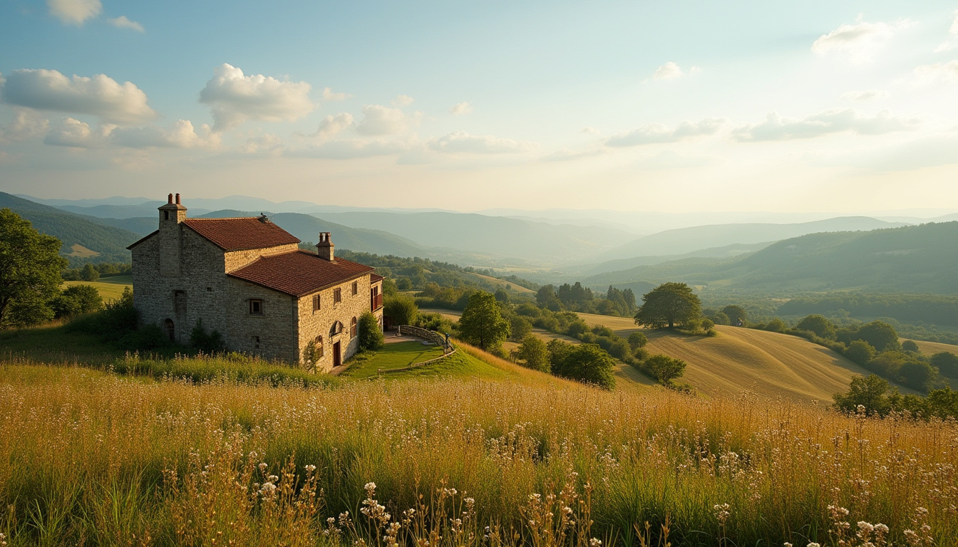 Vue panoramique de La Ferme du Bien-Être nichée dans les collines du pays capitolien en Haute-Loire