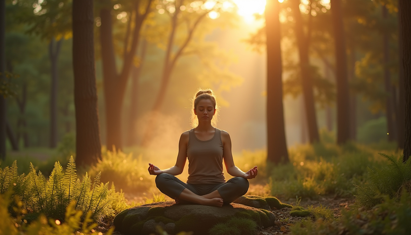 Illustration d'une personne méditant dans un cadre naturel, symbole d'une approche holistique de la vie