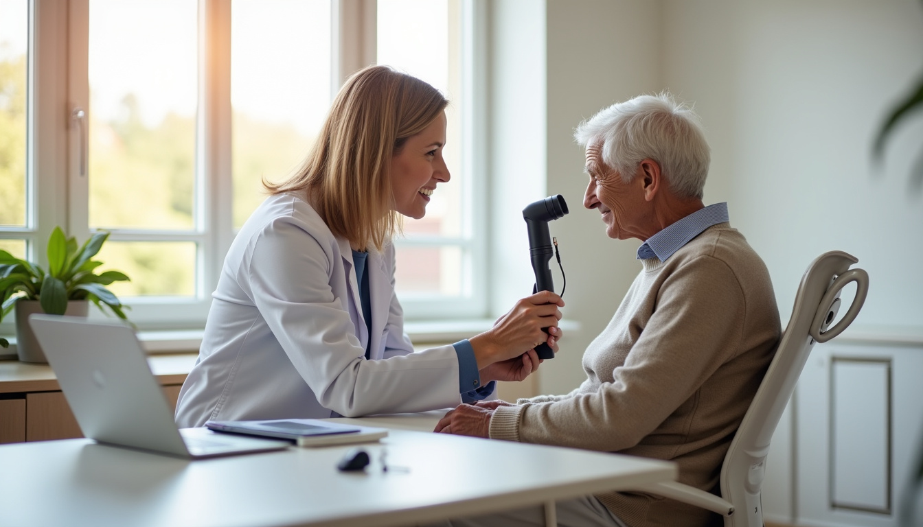 Intérieur d’un centre auditif Unisson à Lyon, avec un audioprothésiste en consultation avec un patient